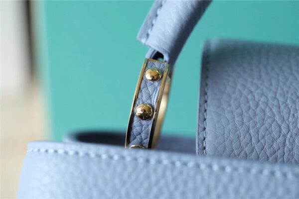 1:1 Replica Louis Vuitton LV Capucines MM Taurillon Light Blue/ Beige Luxury Bag For Women - 12.4in/31.5cm