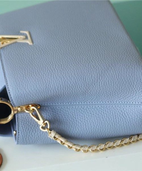 1:1 Replica Louis Vuitton LV Capucines MM Taurillon Light Blue/ Beige Luxury Bag For Women - 12.4in/31.5cm