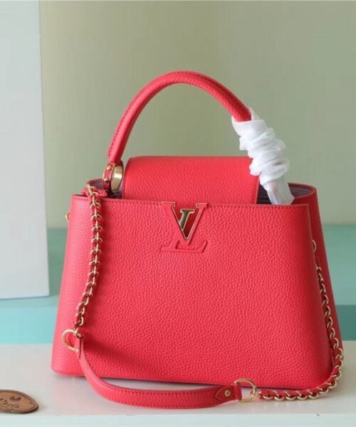 1:1 Replica Louis Vuitton LV Capucines MM Taurillon Red Luxury Bag For Women - 12.4in/31.5cm