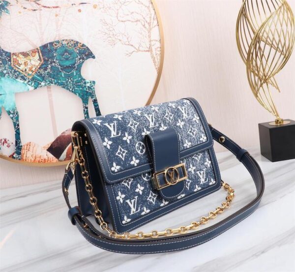 1:1 Replica Louis Vuitton LV Dauphine MM Denim Jacquard Monogram Pattern Navy Blue Luxury Bag For Women M59631 - 9.8in/25cm