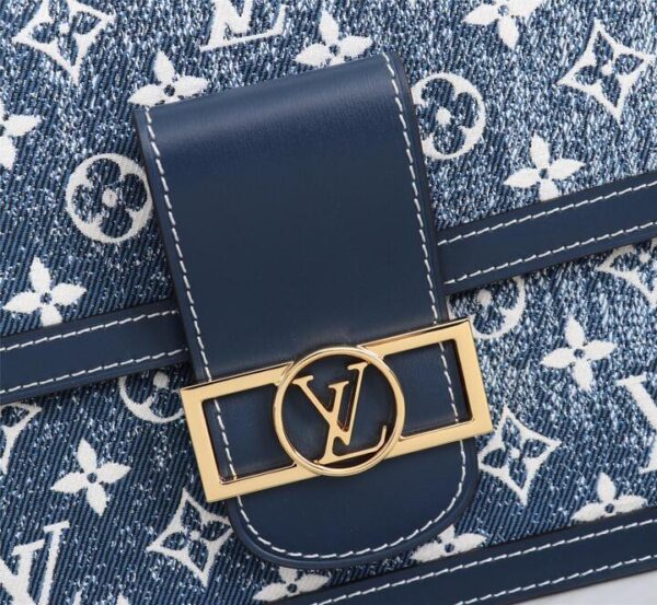 1:1 Replica Louis Vuitton LV Dauphine MM Denim Jacquard Monogram Pattern Navy Blue Luxury Bag For Women M59631 - 9.8in/25cm