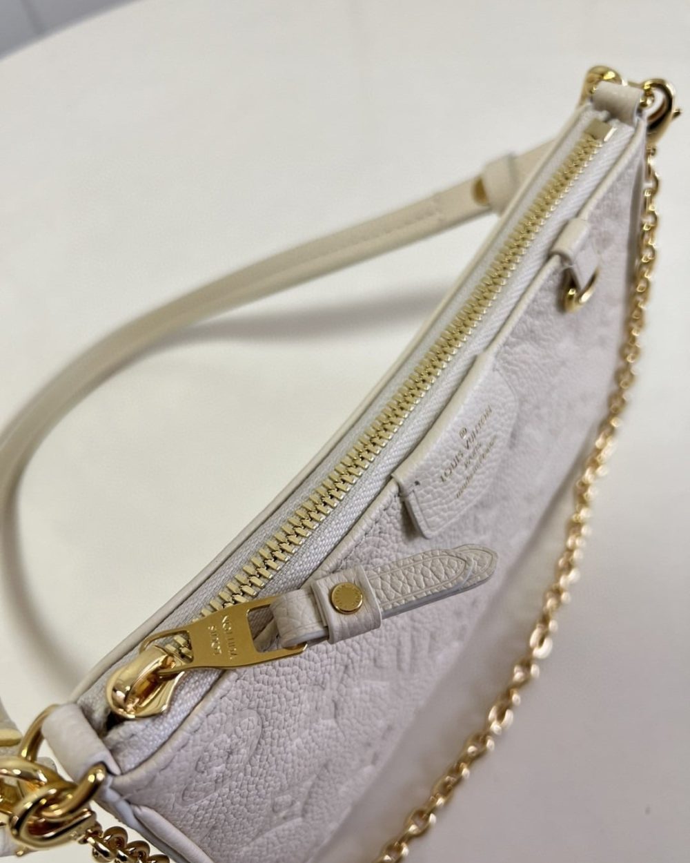 1:1 Replica Louis Vuitton LV Easy Pouch On Strap Monogram Empreinte Crème White Luxury Bag For Women M81066 - 7.5in/19cm