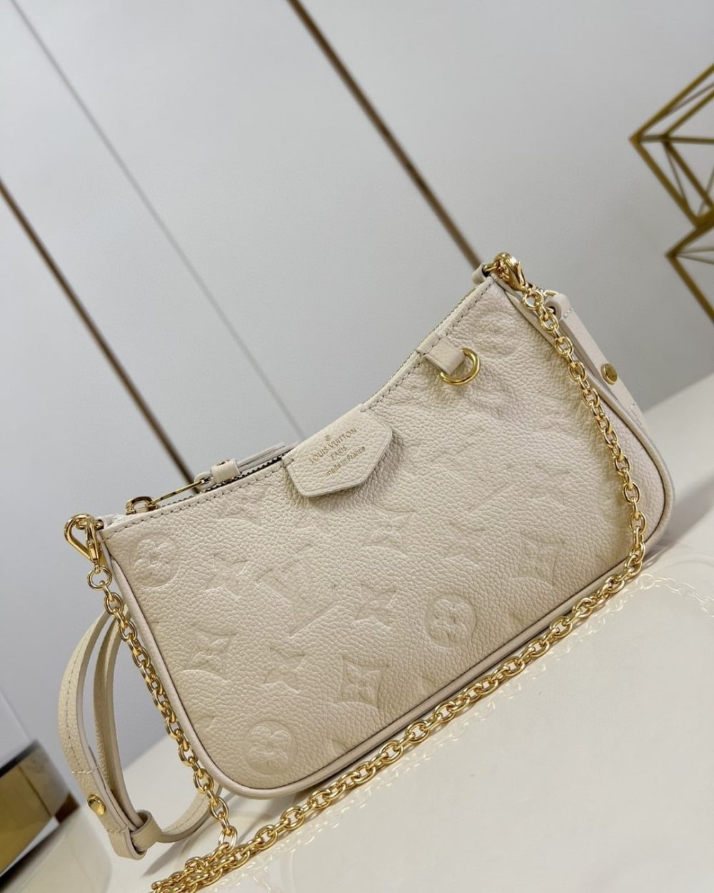 1:1 Replica Louis Vuitton LV Easy Pouch On Strap Monogram Empreinte Crème White Luxury Bag For Women M81066 - 7.5in/19cm