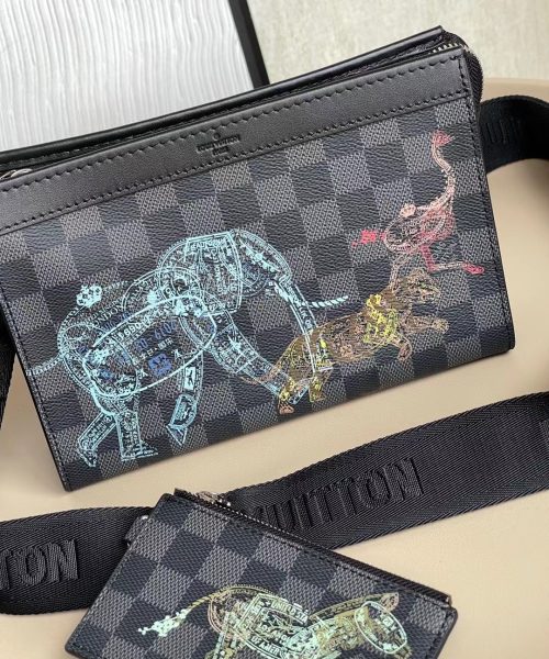 1:1 Replica Louis Vuitton LV Gaston Wearable Wallet Damier Graphite Unique Bag For Men N64608 - 8.7in/22cm
