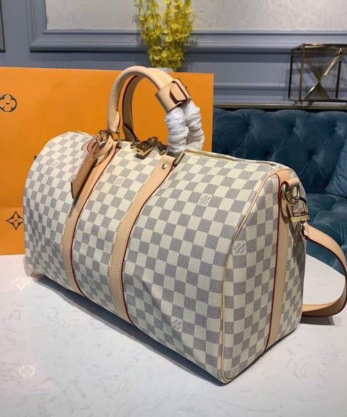 1:1 Replica Louis Vuitton LV Keepall Bandouliere 45 Damier Azur Canvas Luxury Bag For Women N41430 - 17.7in/45cm