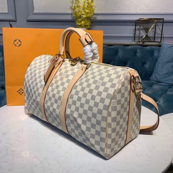 1:1 Replica Louis Vuitton LV Keepall Bandouliere 45 Damier Azur Canvas Luxury Bag For Women N41430 - 17.7in/45cm