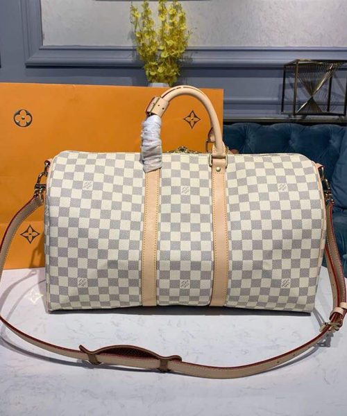 1:1 Replica Louis Vuitton LV Keepall Bandouliere 45 Damier Azur Canvas Luxury Bag For Women N41430 - 17.7in/45cm