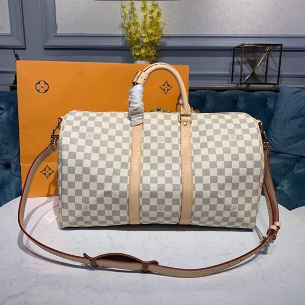 1:1 Replica Louis Vuitton LV Keepall Bandouliere 45 Damier Azur Canvas Luxury Bag For Women N41430 - 17.7in/45cm