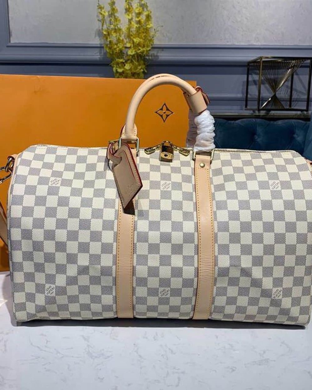 1:1 Replica Louis Vuitton LV Keepall Bandouliere 45 Damier Azur Canvas Luxury Bag For Women N41430 - 17.7in/45cm