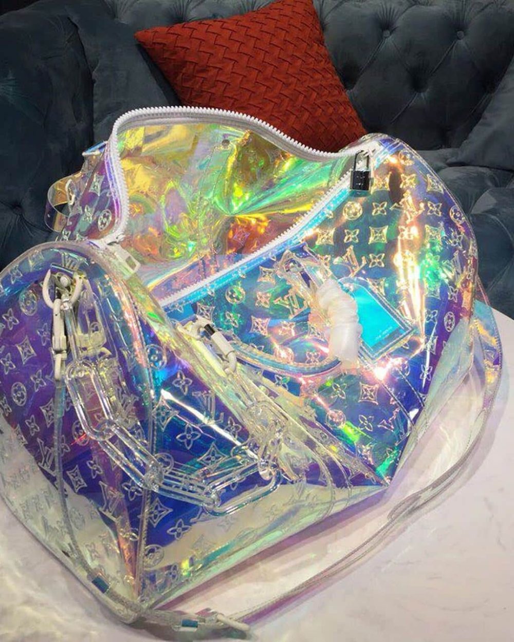 1:1 Replica Louis Vuitton LV Keepall Bandouliere 50 Monogram PVC Iridescent Prism By Virgil Abloh Unique Bag For Men M53271 - 19.7in/50cm