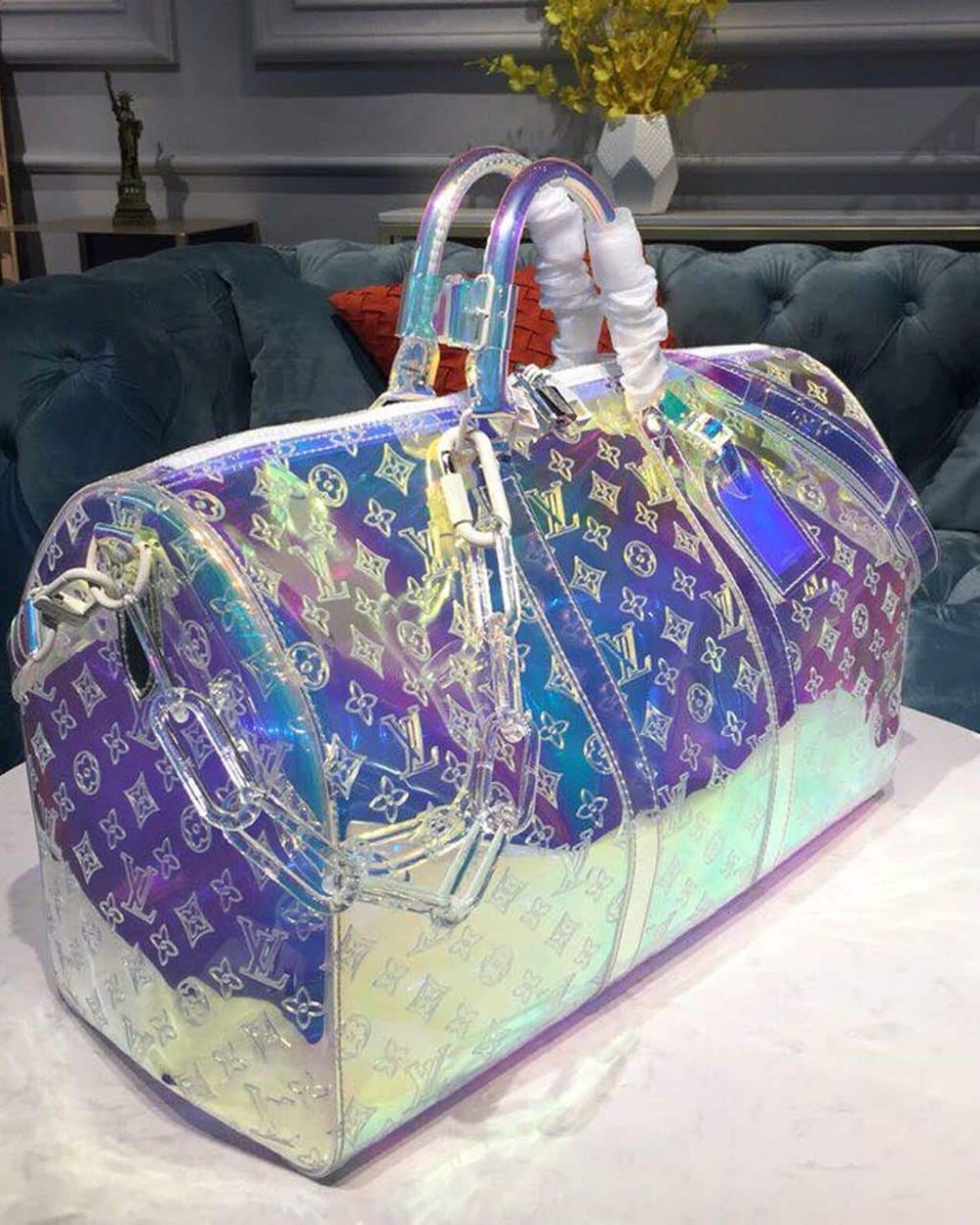 1:1 Replica Louis Vuitton LV Keepall Bandouliere 50 Monogram PVC Iridescent Prism By Virgil Abloh Unique Bag For Men M53271 - 19.7in/50cm