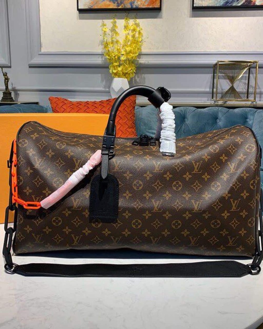 1:1 Replica Louis Vuitton LV Keepall Bandouliere 50 Monogram Solar Ray Canvas Black/Orange By Virgil Abloh Unique Bag For Men M44471 - 19.7in/50cm