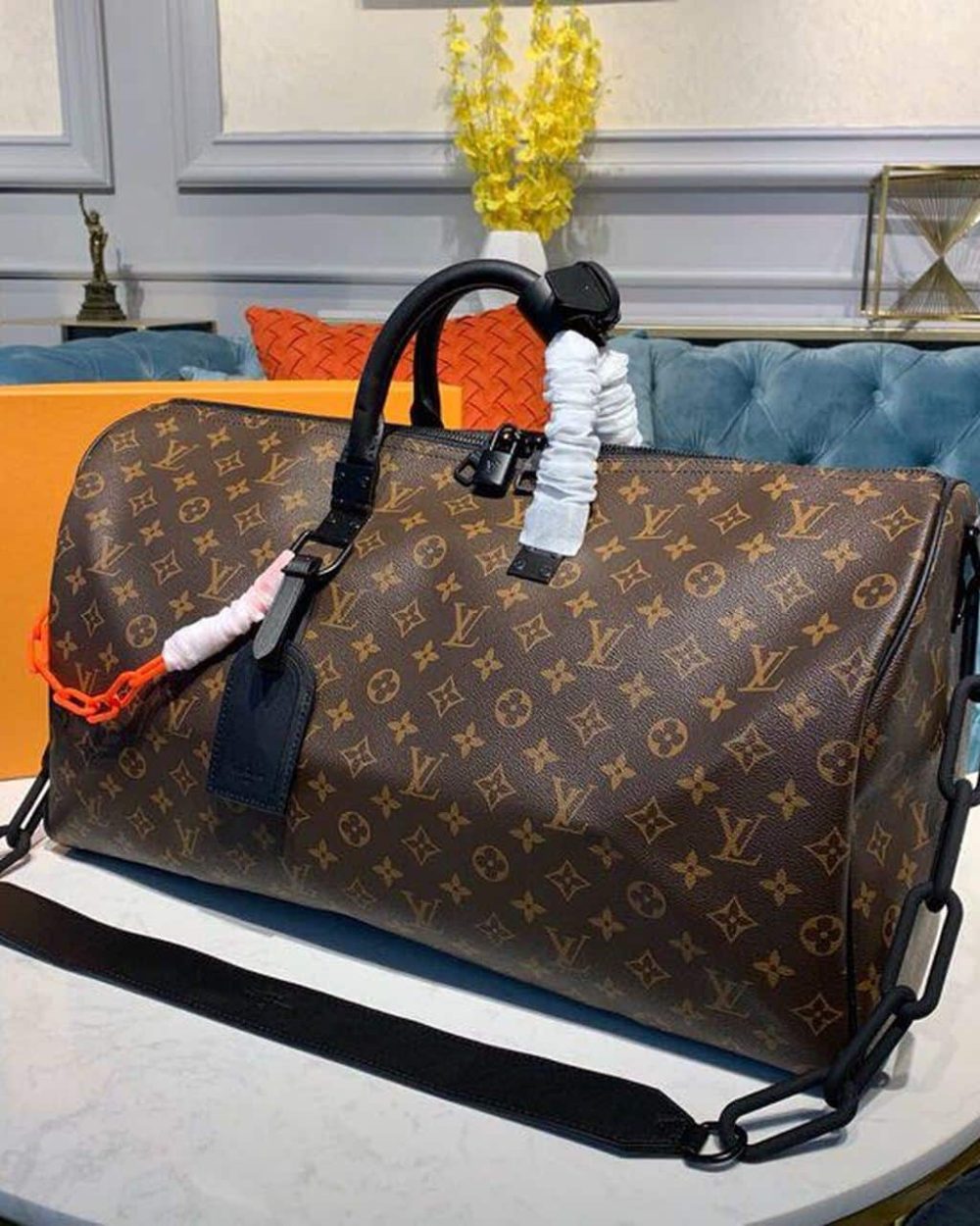 1:1 Replica Louis Vuitton LV Keepall Bandouliere 50 Monogram Solar Ray Canvas Black/Orange By Virgil Abloh Unique Bag For Men M44471 - 19.7in/50cm