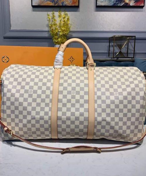 1:1 Replica Louis Vuitton LV Keepall Bandouliere 55 Damier Azur Canvas Luxury Bag For Women N41429 - 21.7in/55cm