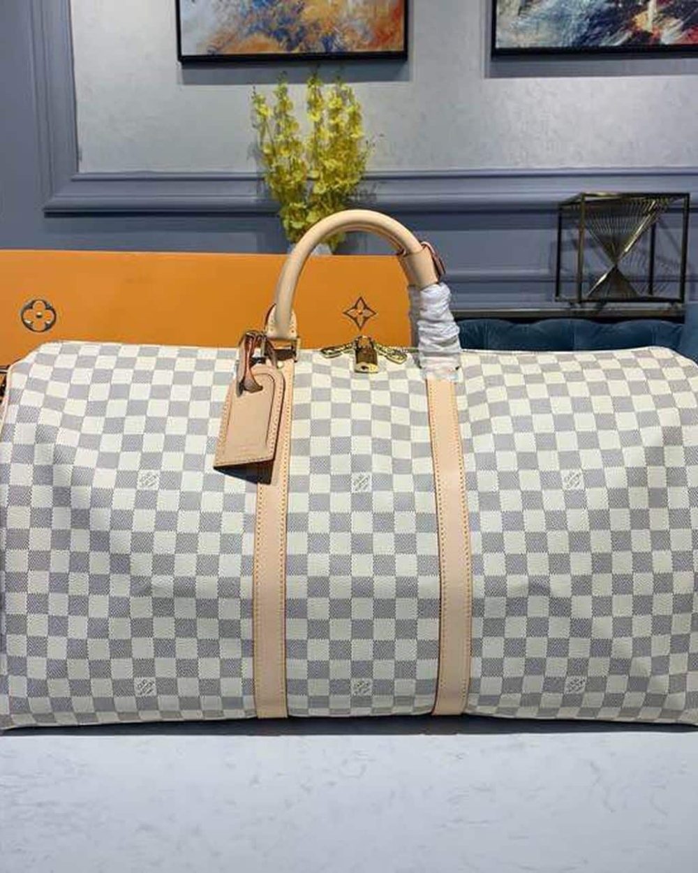 1:1 Replica Louis Vuitton LV Keepall Bandouliere 55 Damier Azur Canvas Luxury Bag For Women N41429 - 21.7in/55cm