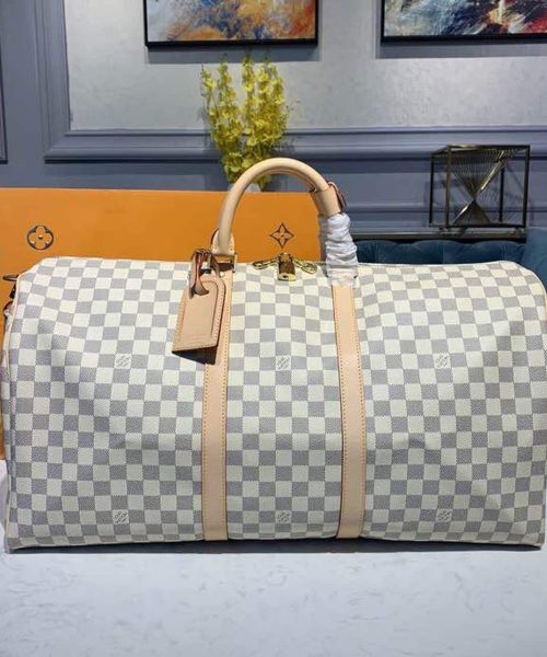 1:1 Replica Louis Vuitton LV Keepall Bandouliere 55 Damier Azur Canvas Luxury Bag For Women N41429 - 21.7in/55cm