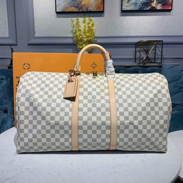 1:1 Replica Louis Vuitton LV Keepall Bandouliere 55 Damier Azur Canvas Luxury Bag For Women N41429 - 21.7in/55cm