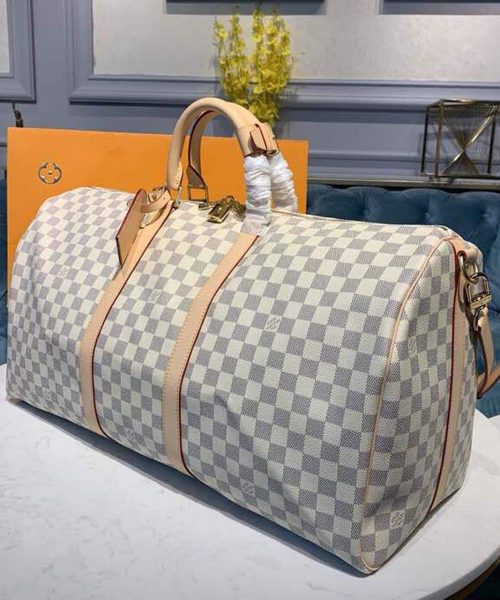 1:1 Replica Louis Vuitton LV Keepall Bandouliere 55 Damier Azur Canvas Luxury Bag For Women N41429 - 21.7in/55cm