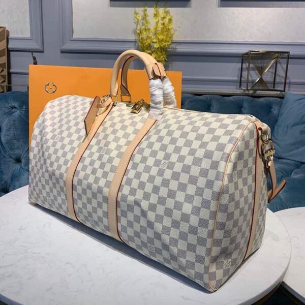 1:1 Replica Louis Vuitton LV Keepall Bandouliere 55 Damier Azur Canvas Luxury Bag For Women N41429 - 21.7in/55cm
