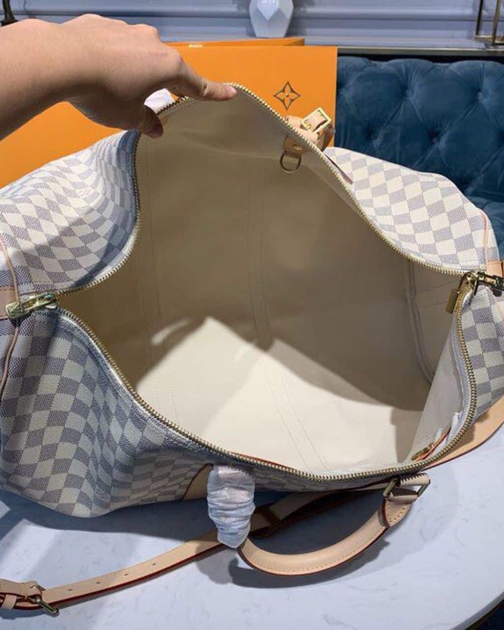 1:1 Replica Louis Vuitton LV Keepall Bandouliere 55 Damier Azur Canvas Luxury Bag For Women N41429 - 21.7in/55cm