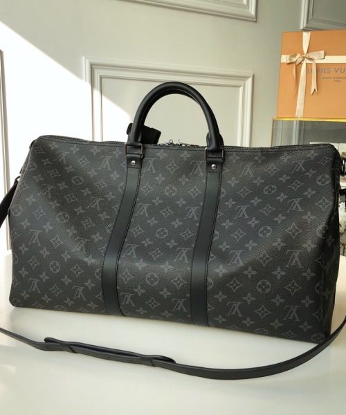 1:1 Replica Louis Vuitton LV Keepall Bandouliere 55 Monogram Eclipse Canvas Unique Bag For Men M40605 - 21.7in/55cm