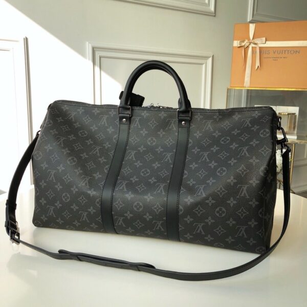 1:1 Replica Louis Vuitton LV Keepall Bandouliere 55 Monogram Eclipse Canvas Unique Bag For Men M40605 - 21.7in/55cm