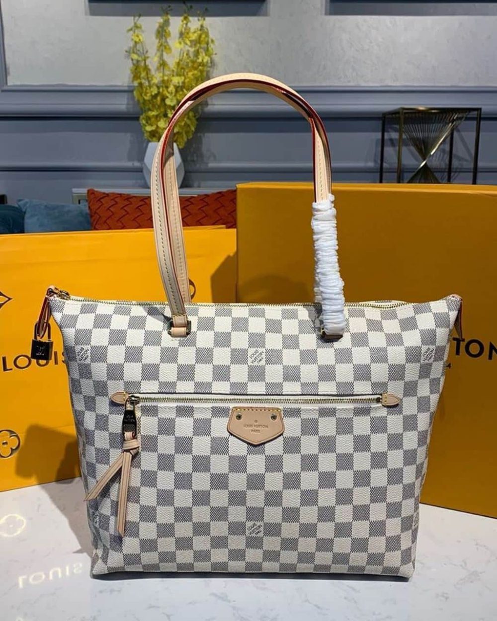 1:1 Replica Louis Vuitton LV Lena MM Damier Azur Canvas Luxury Bag For Women N44040 - 13in/33cm