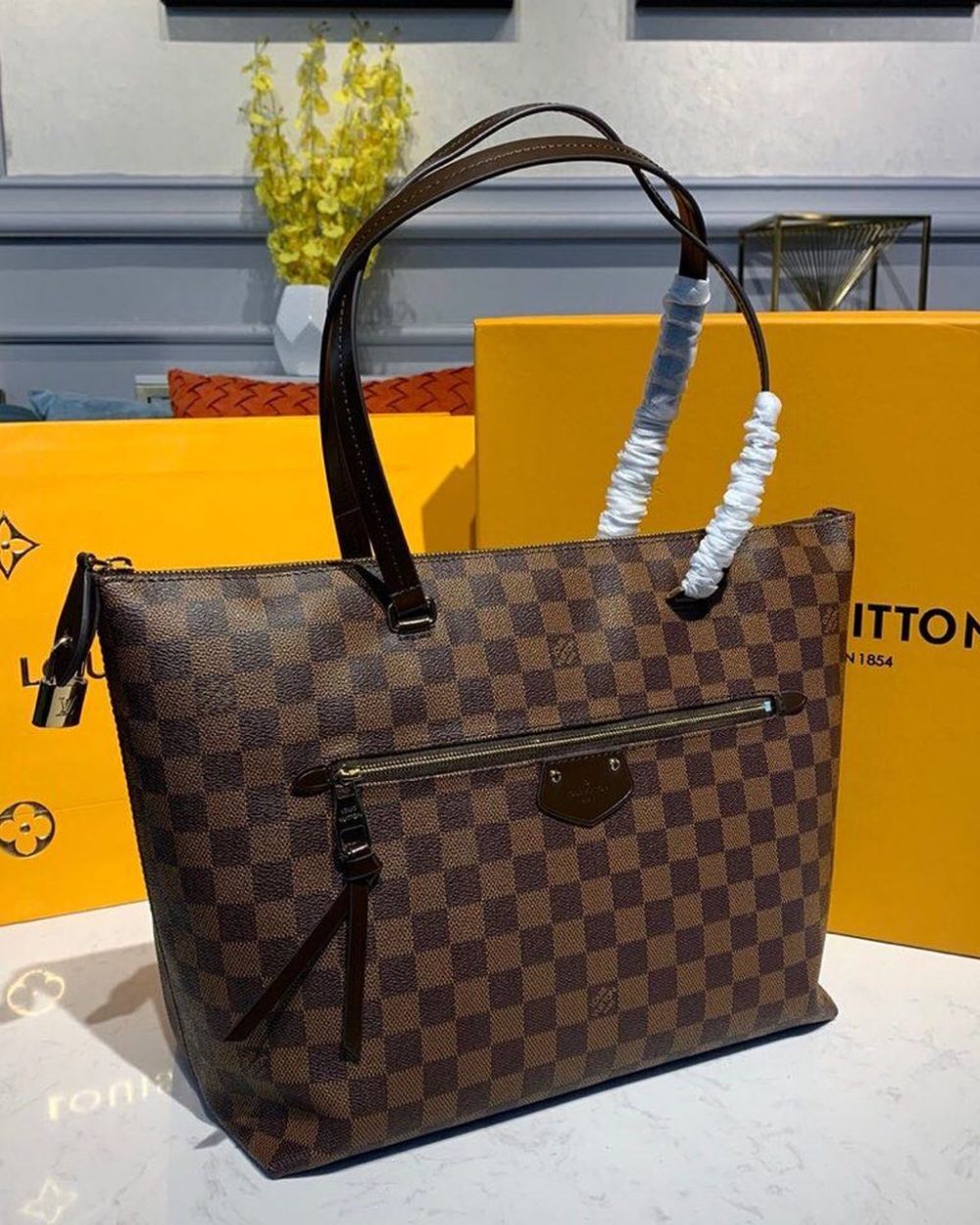 1:1 Replica Louis Vuitton LV Lena MM Damier Ebene Canvas Luxury Bag For Women N41013 - 13in/33cm