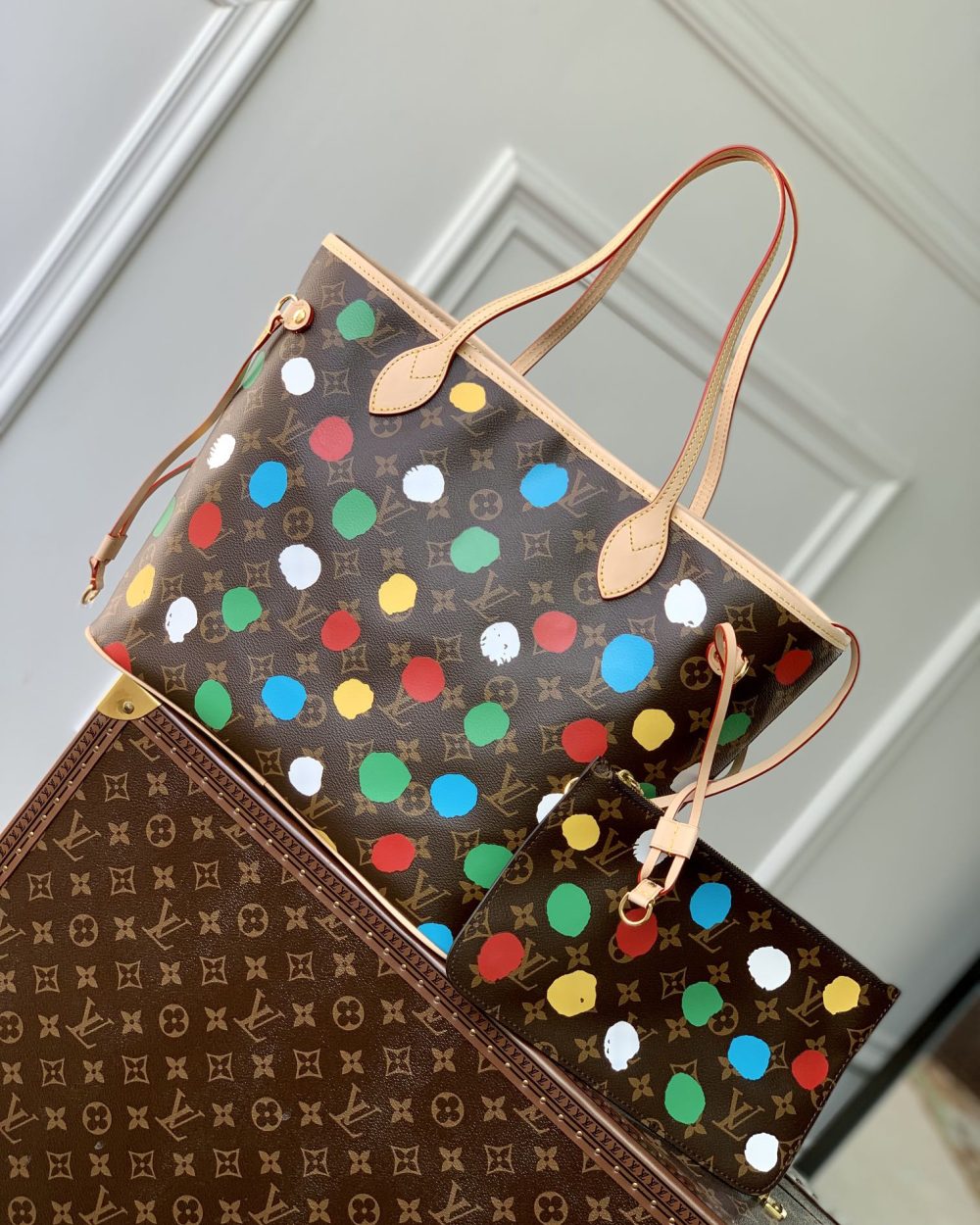 1:1 Replica Louis Vuitton LV LV x YK Neverfull MM Brown Vibrant Bag For Women M46381 - 31cm/ 12.2 in