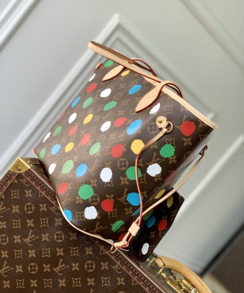 1:1 Replica Louis Vuitton LV LV x YK Neverfull MM Brown Vibrant Bag For Women M46381 - 31cm/ 12.2 in