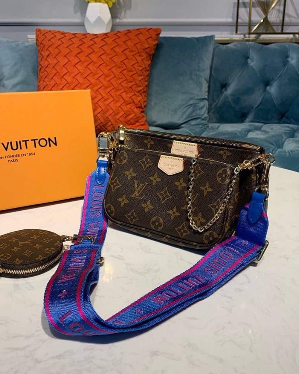 1:1 Replica Louis Vuitton LV Multi Pochette Accessoires Monogram Canvas Blue Luxury Bag For Women - 9.4in/24cm
