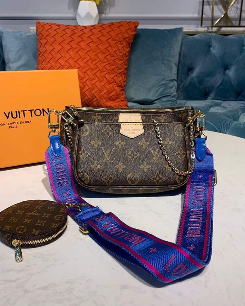 1:1 Replica Louis Vuitton LV Multi Pochette Accessoires Monogram Canvas Blue Luxury Bag For Women - 9.4in/24cm