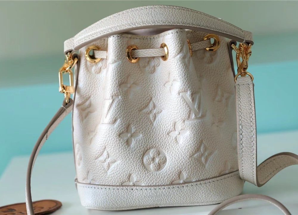 1:1 Replica Louis Vuitton LV Nano Noe Monogram Empreinte Light Beige Luxury Bag For Women M81463 - 6.3in/16cm