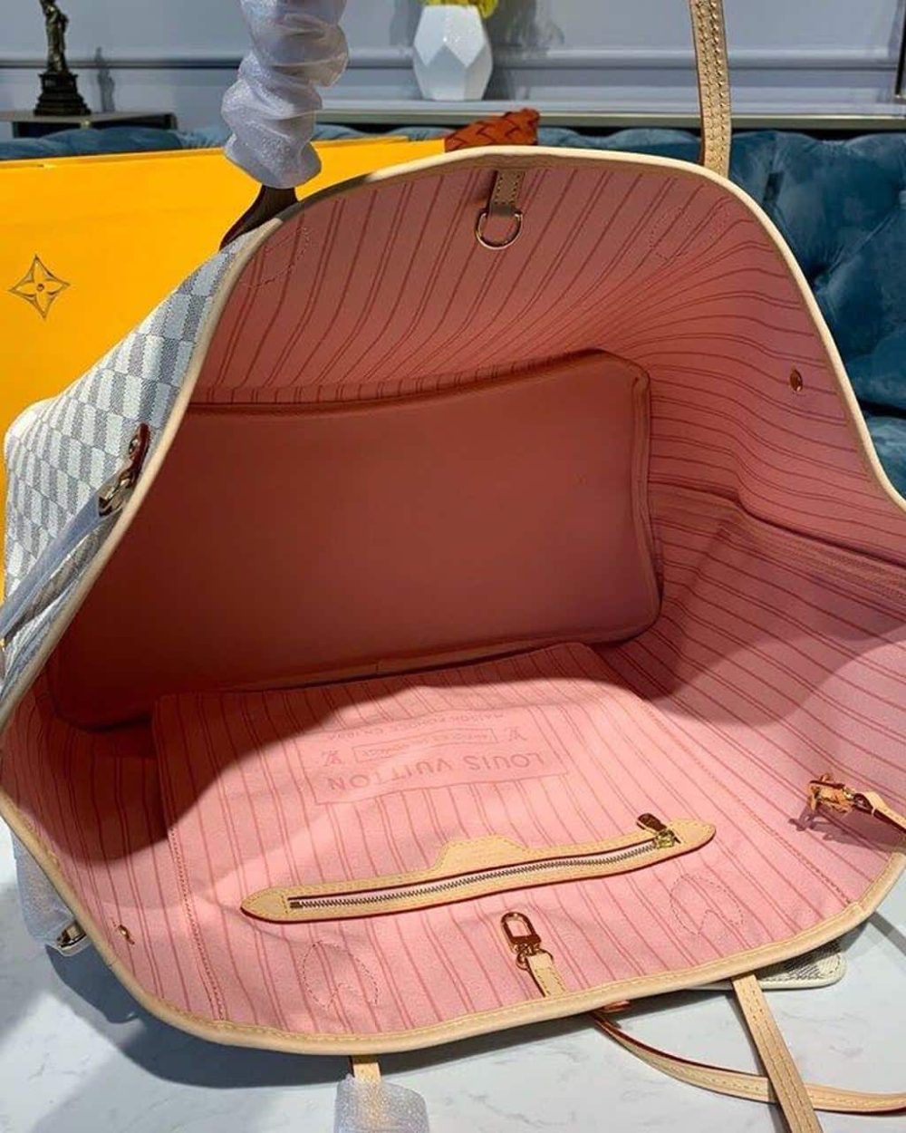 1:1 Replica Louis Vuitton LV Neverfull GM Damier Azur Canvas Luxury Bag For Women N41604 - 15.4in/39cm