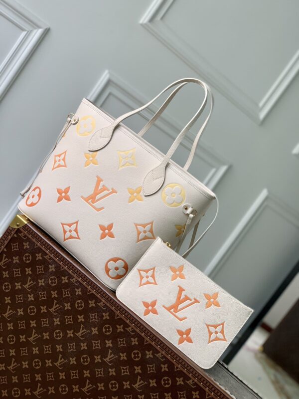 1:1 Replica Louis Vuitton LV Neverfull MM Monogram Empreinte Beige Clair Luxury Women Bag M46516 30.9cm/ 12.2in