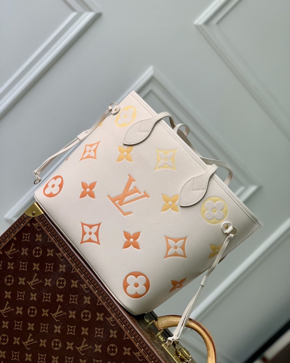 1:1 Replica Louis Vuitton LV Neverfull MM Monogram Empreinte Beige Clair Luxury Women Bag M46516 30.9cm/ 12.2in