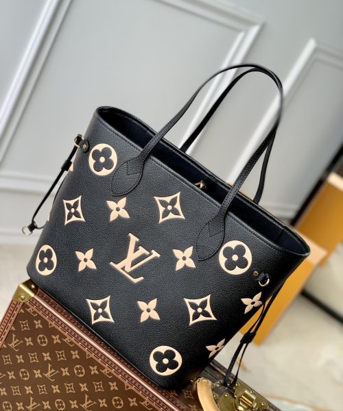 1:1 Replica Louis Vuitton LV Neverfull MM Monogram Empreinte Leather Black Luxury Bag For Women M58907 - 31cm/ 12.2in