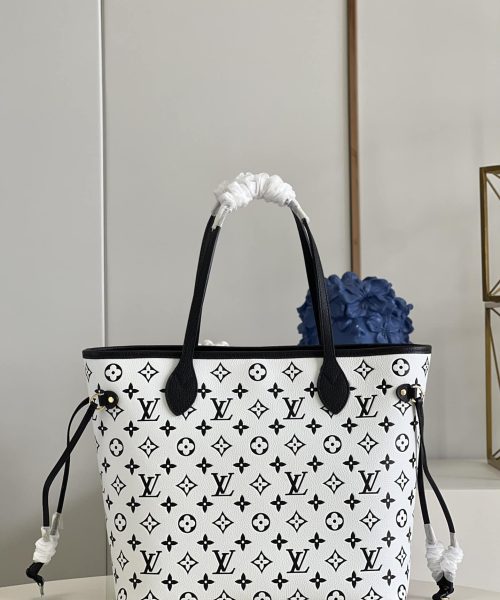 1:1 Replica Louis Vuitton LV Neverfull MM Monogram Empreinte Black/White Luxury Bag For Women M46103 - 12.2in/31cm