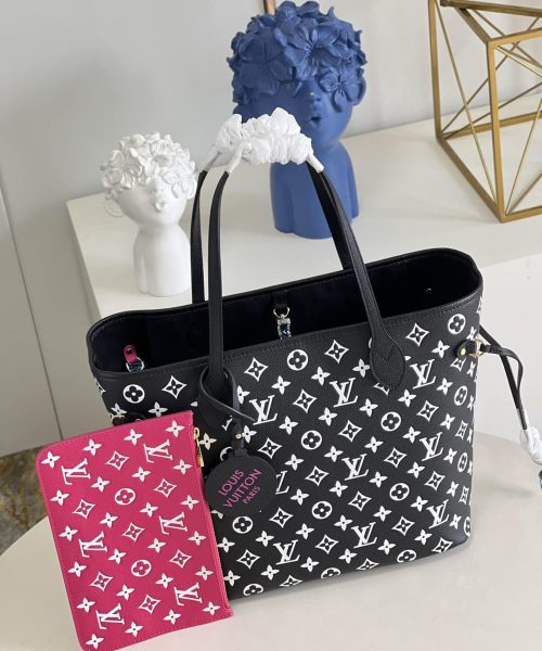1:1 Replica Louis Vuitton LV Neverfull MM Monogram Empreinte Black/White Luxury Bag For Women M46103 - 12.2in/31cm