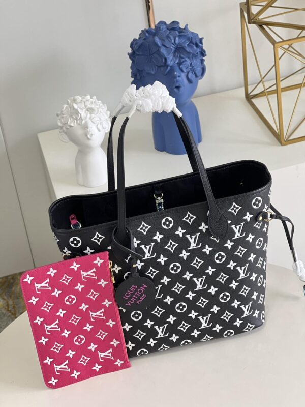 1:1 Replica Louis Vuitton LV Neverfull MM Monogram Empreinte Black/White Luxury Bag For Women M46103 - 12.2in/31cm