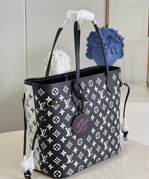 1:1 Replica Louis Vuitton LV Neverfull MM Monogram Empreinte Black/White Luxury Bag For Women M46103 - 12.2in/31cm