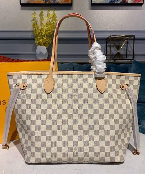 1:1 Replica Louis Vuitton LV Neverfull MM Damier Azur Canvas Luxury Bag For Women N41361 - 12.2in/31cm