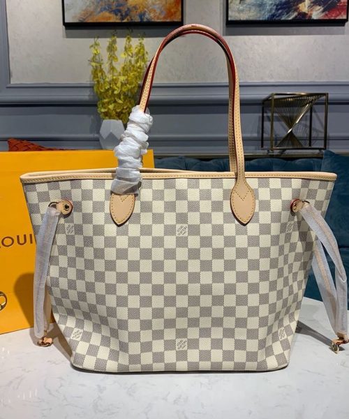 1:1 Replica Louis Vuitton LV Neverfull MM Damier Azur Canvas Luxury Bag For Women N41361 - 12.2in/31cm