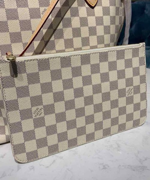 1:1 Replica Louis Vuitton LV Neverfull MM Damier Azur Canvas Luxury Bag For Women N41361 - 12.2in/31cm