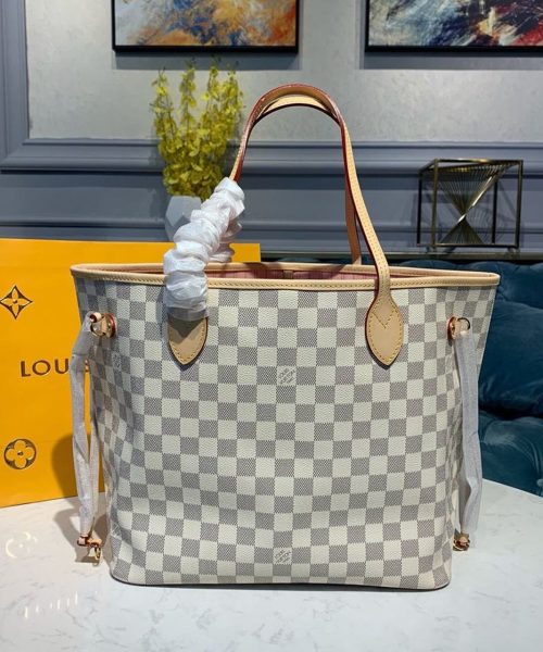 1:1 Replica Louis Vuitton LV Neverfull MM Damier Azur Canvas Luxury Bag For Women N41605 - 12.2in/31cm