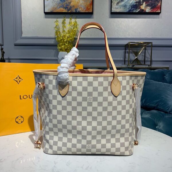1:1 Replica Louis Vuitton LV Neverfull MM Damier Azur Canvas Luxury Bag For Women N41605 - 12.2in/31cm