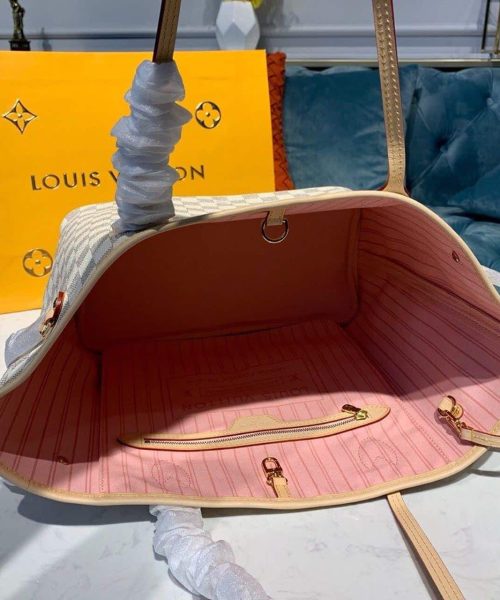 1:1 Replica Louis Vuitton LV Neverfull MM Damier Azur Canvas Luxury Bag For Women N41605 - 12.2in/31cm