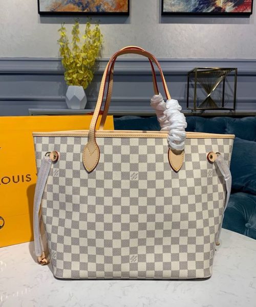 1:1 Replica Louis Vuitton LV Neverfull MM Damier Azur Canvas Luxury Bag For Women N41605 - 12.2in/31cm