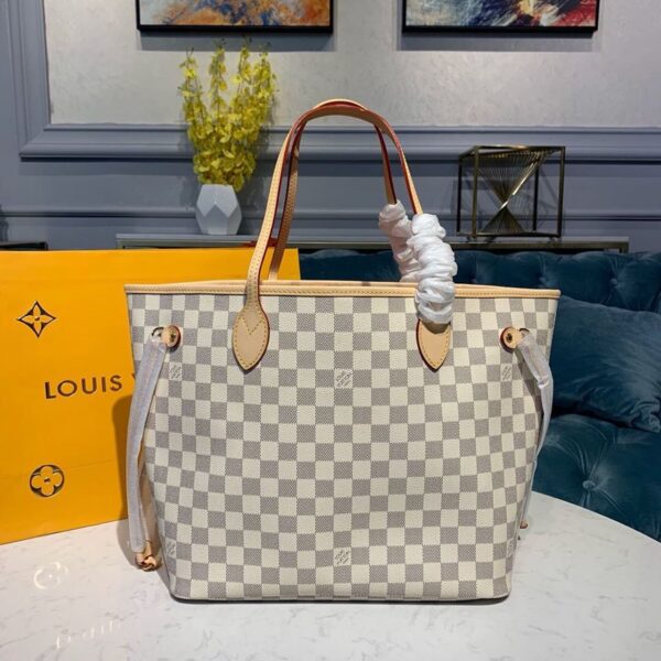 1:1 Replica Louis Vuitton LV Neverfull MM Damier Azur Canvas Luxury Bag For Women N41605 - 12.2in/31cm