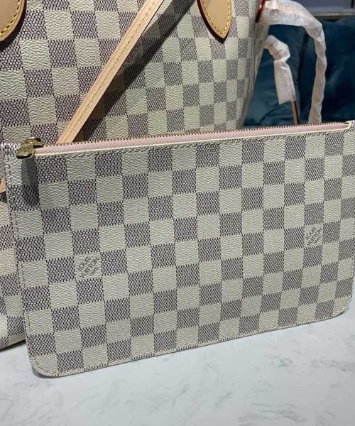 1:1 Replica Louis Vuitton LV Neverfull MM Damier Azur Canvas Luxury Bag For Women N41605 - 12.2in/31cm
